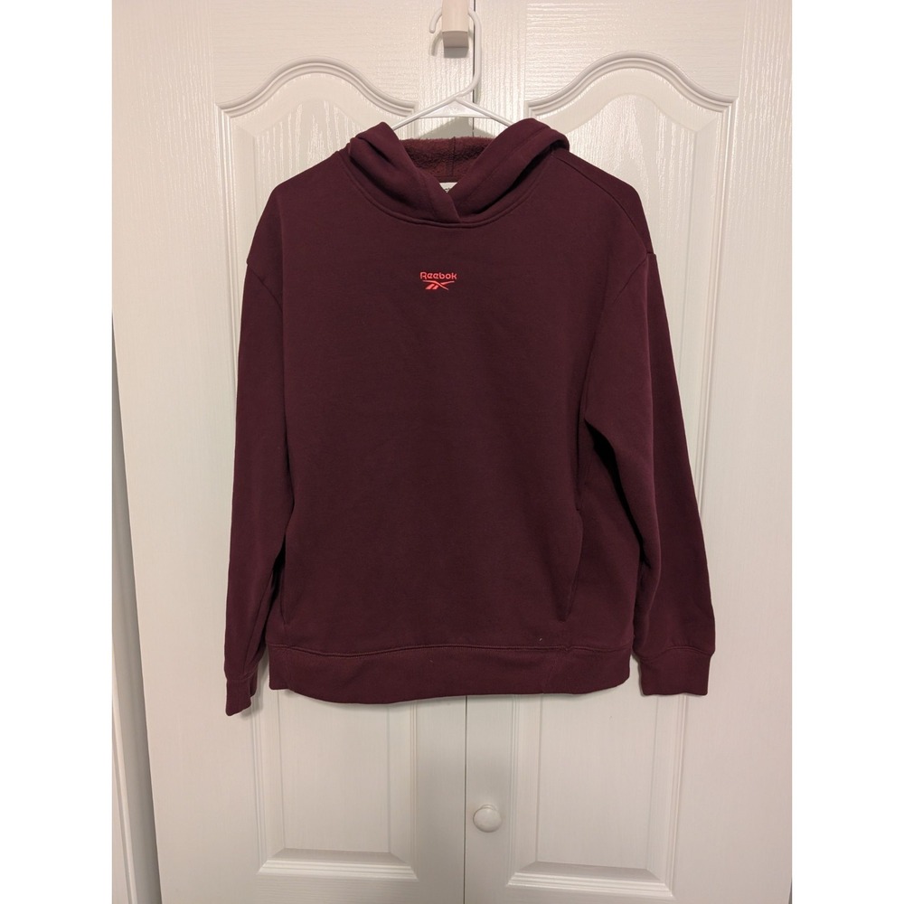 Reebok Pullover Hoodie Plum Maroon Size Large FleeceAtheisure Soft Warm Layering